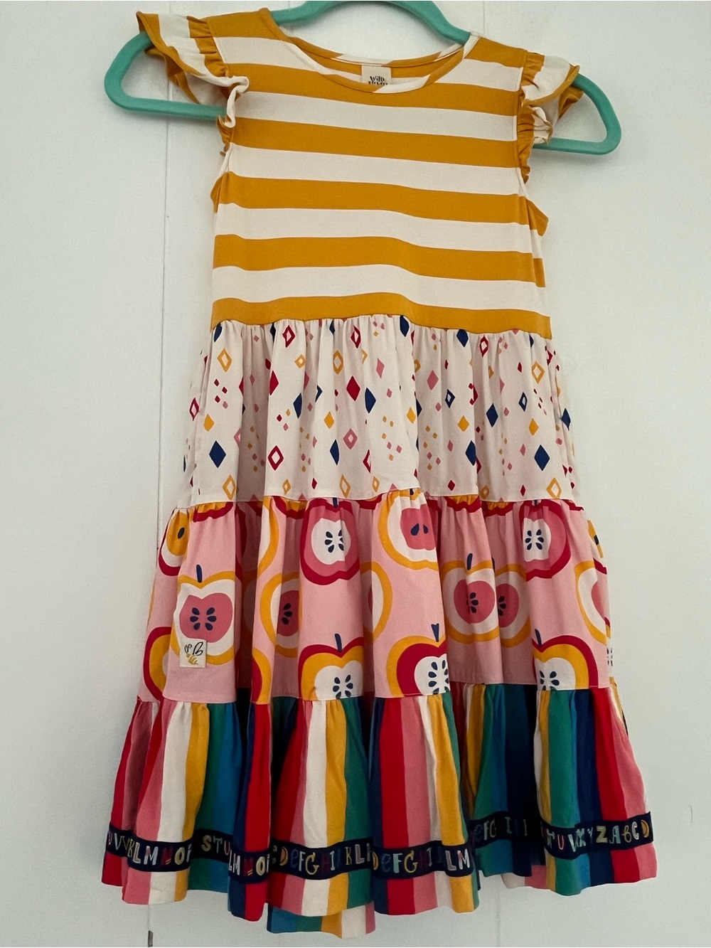 WildFlowers Flutter Sleeves Stripes Apples Alphabet Colorful Twirl Dress Size 8